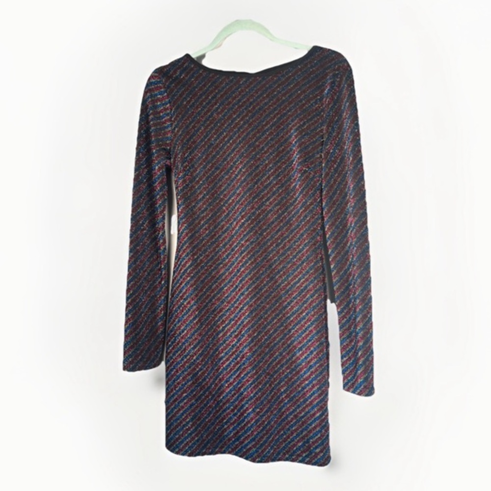 NWT Charlotte Russe R, B & Y Glitter Stripe BodyCon Long Sleeve Black Dress M